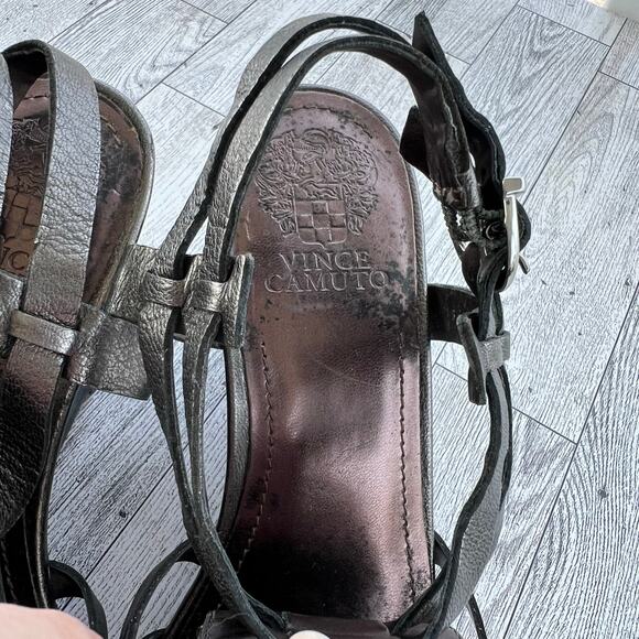 Vince Camuto Gladiator Wedge Sandals Gun Metal Embellished Size 8.5B Strappy - Picture 8 of 9